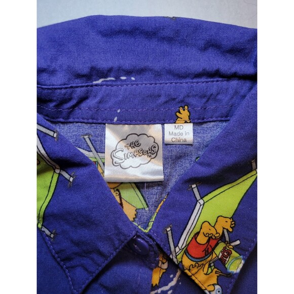 The Simpsons Bart & Milhouse Surfing Hawaiian Rayon Button Up Shirt Adult Medium - Picture 2 of 7